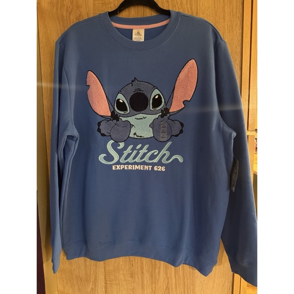 Disney Tops - Disney Store Stitch Blue Embroidered Graphic Crew Neck Sweatshirt 2026 Sz L NWT